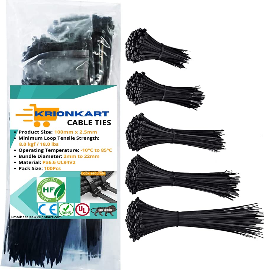 Cable Ties Black Nylon Zip Wire Cable Ties Various Sizes - Pack of 100