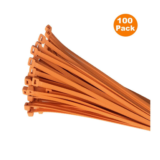 Cable Ties Orange Nylon Zip Wire Cable Ties Various Sizes - Pack of 100