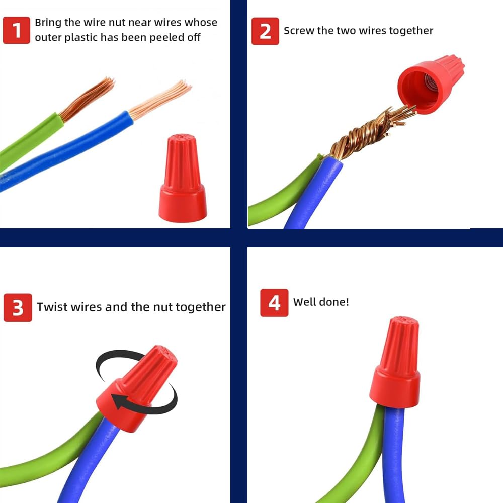 Electrical Wire Connector Red Blue Yellow Twist-On Terminal Cap Spring Insert