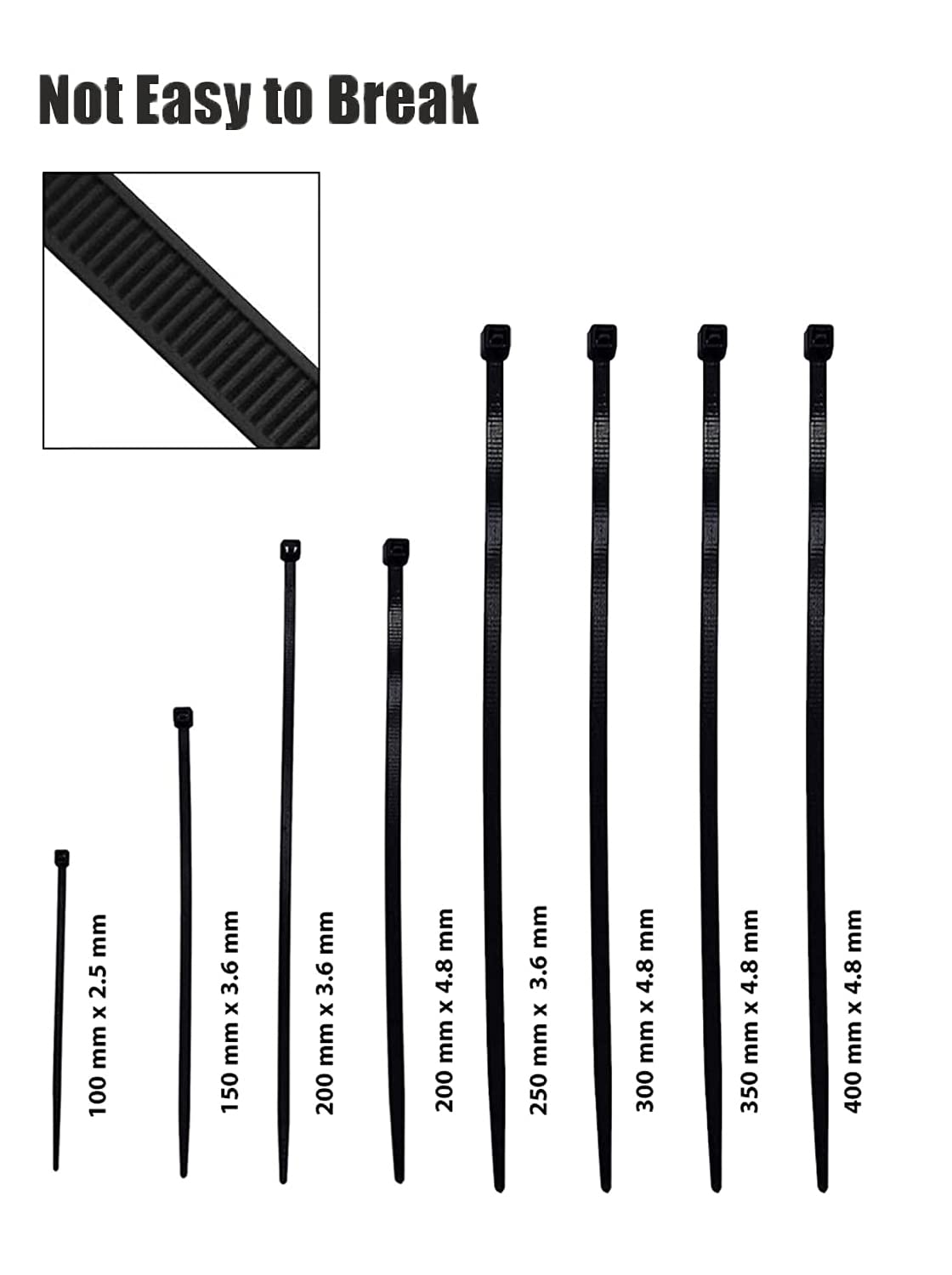 Cable Ties Black Nylon Zip Wire Cable Ties Various Sizes - Pack of 100