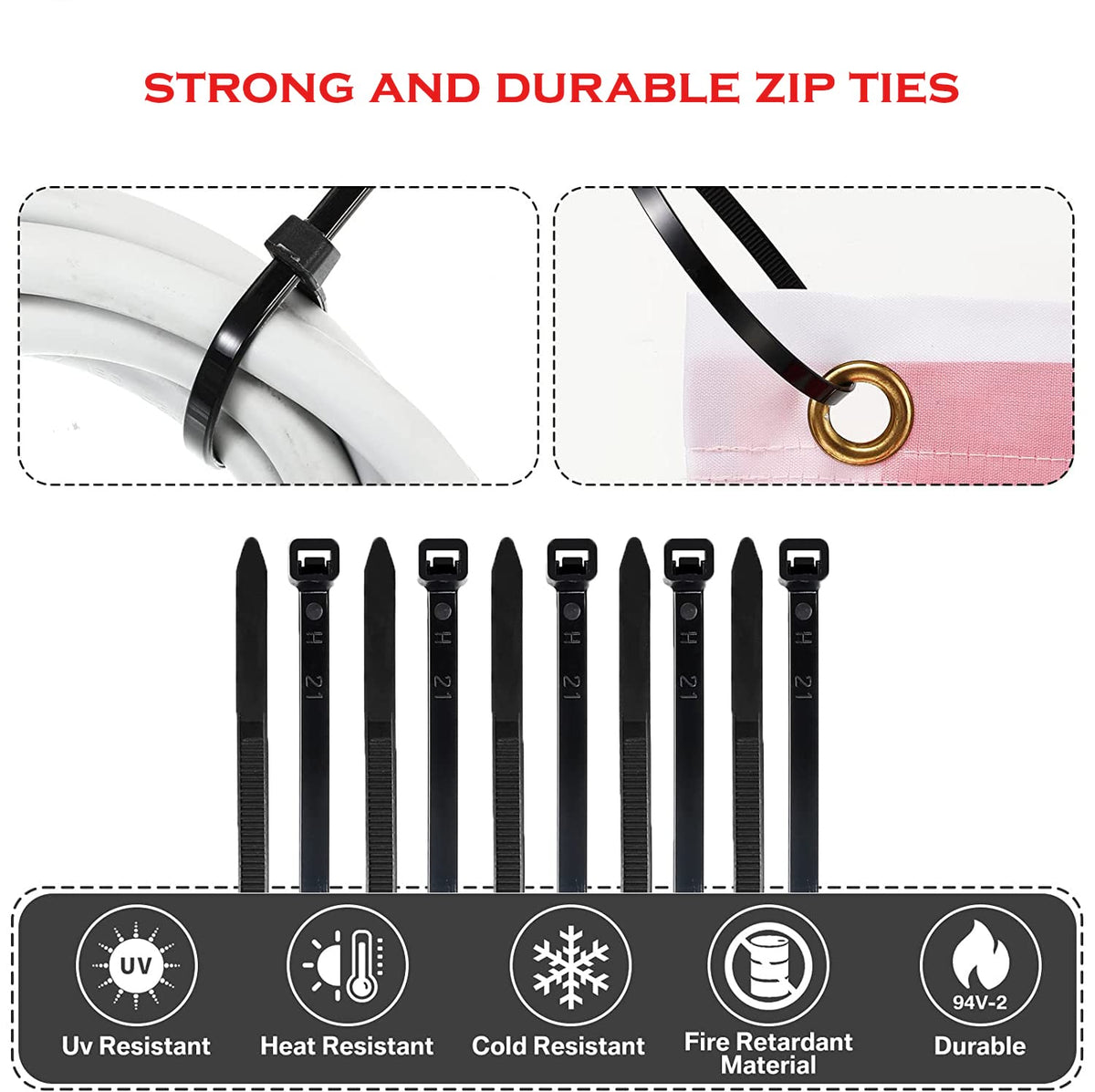 Cable Ties Black Nylon Zip Wire Cable Ties Various Sizes - Pack of 100