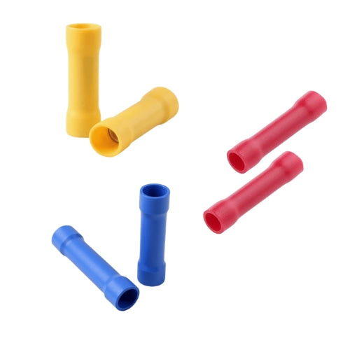 Fully Insulated Straight Butt Connector Electrical Wire Crimp Terminals Red (22-16 AWG), Blue (22-16 AWG), Yellow 12-10 AWG, - Pack of 100