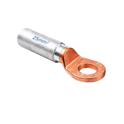 Copper-Aluminium Bimetallic Cable Lug, Ring Terminal, 25mm², Crimping Connector - Pack of 10