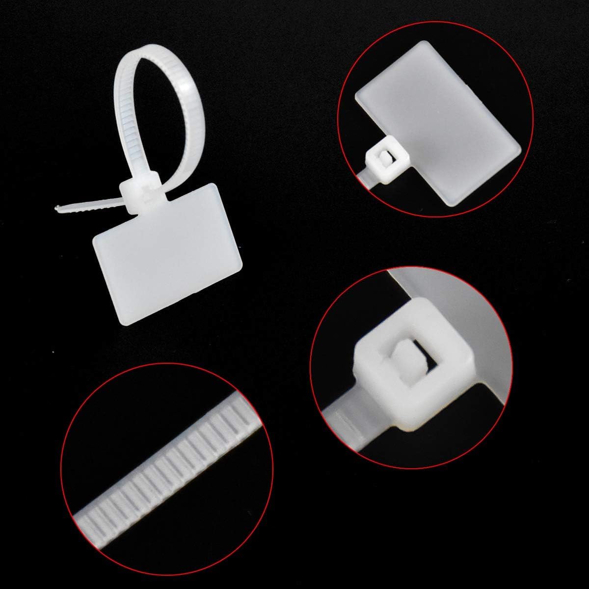 Marker Tag Ties Nylon Self Locking Cable Ties with Marking Tag, White, 4 inch 100mm - Strong Heavy Duty Zip Wire Tie Fastener Organizer - Pack Of 100