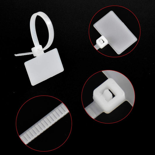 Marker Tag Ties Nylon Self Locking Cable Ties with Marking Tag, White, 4 inch 100mm - Strong Heavy Duty Zip Wire Tie Fastener Organizer - Pack Of 100